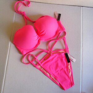 40C/XL Victoria Secret Swim Demi Top Bikini Set Strappy Brazilian Bottom Hot Pin